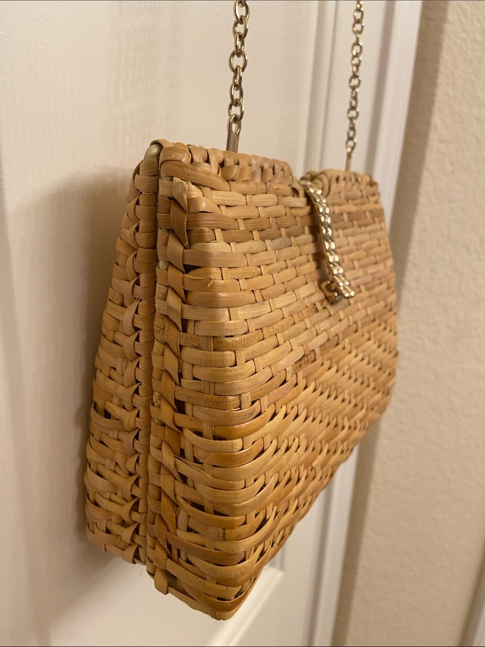 Zara Yellow Woven Straw Crossbody with Gold Chain - Picture 8 of 8